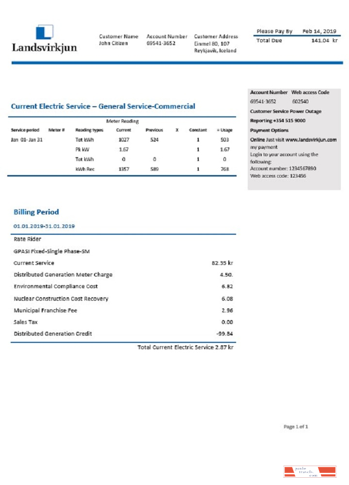 Iceland National Power Company of Iceland Landsvirkjun electricity utility bill